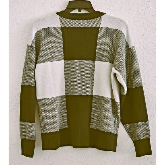 SWEATER-TAHARI-Forest Green-Plaid Square-Different Knits-Long Sleeves-Size Large - Picture 2 of 12